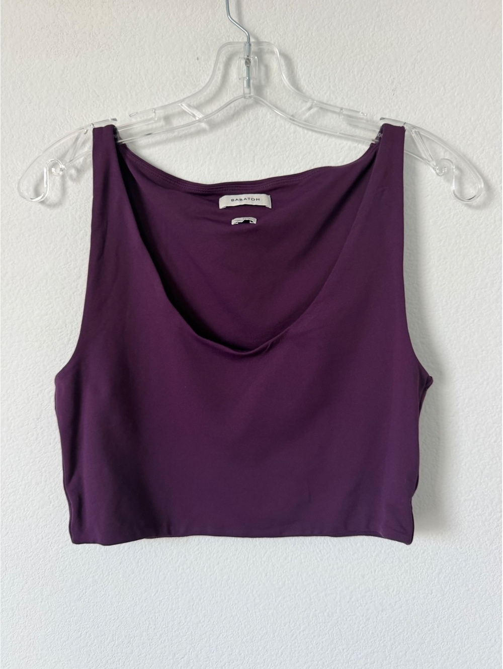 BABATON Sleeveless V-Neck Plum Purple Cropped Minimalist Tank Top Women's Size L